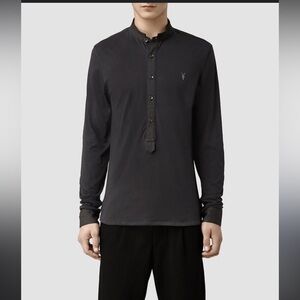 Mens all saints logo Henley grey black classic designer casual fall long sleeve